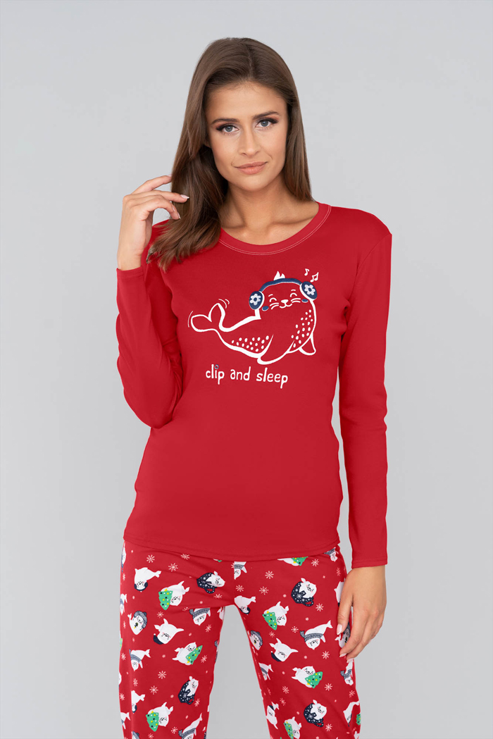 Dámské pyžamo s dlouhým rukávem Kasjana červená - Italian Fashion