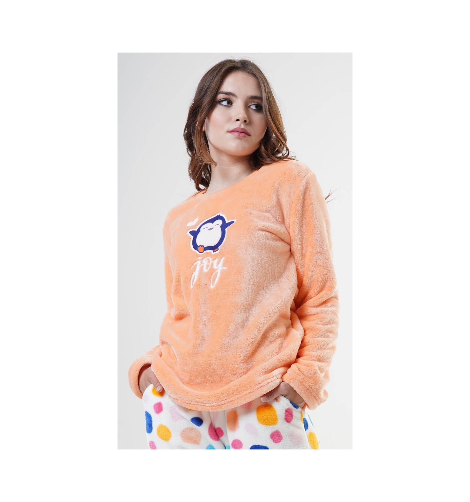 Dámské teplé pyžamo dlouhé Kuličky - Vienetta Secret 