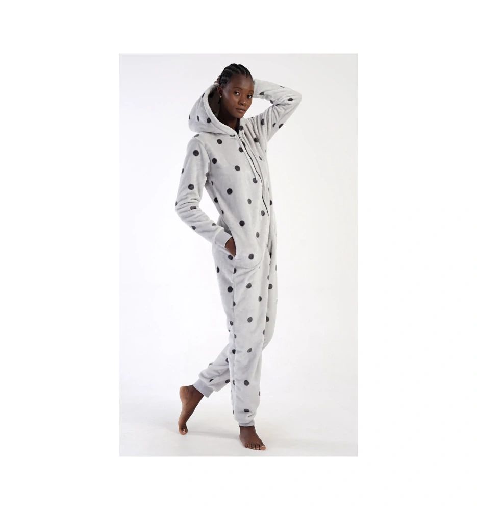 Dámský overal na spaní teplý Puntík - Vienetta Secret 