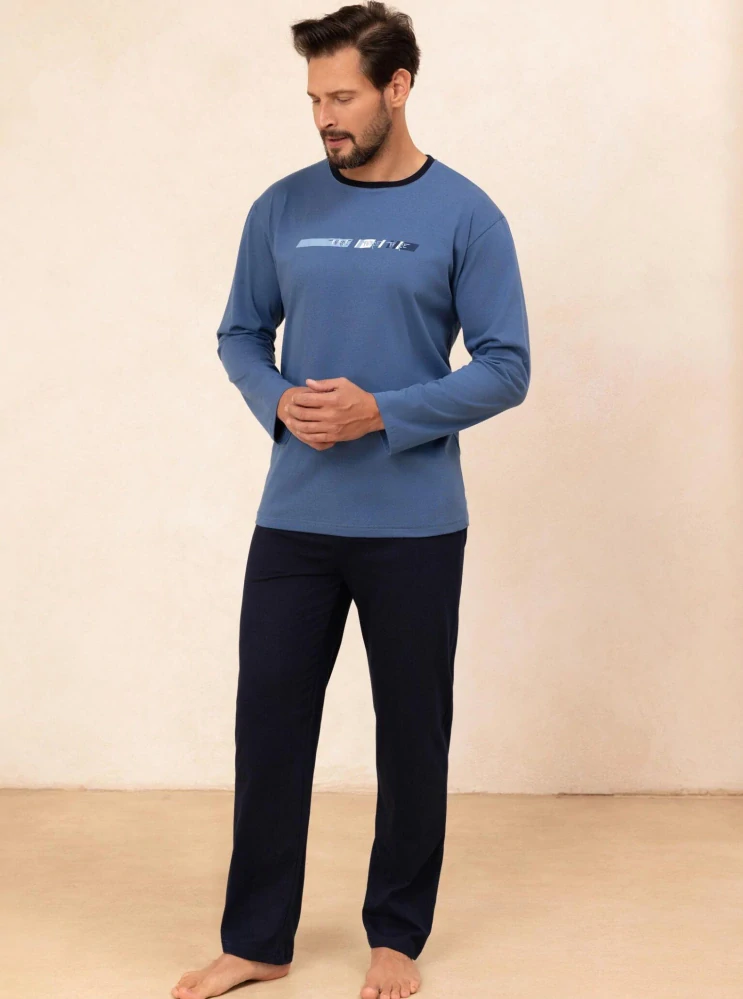 Pánské bavlněné pyžamo 494 s dlouhým rukávem - Regina
