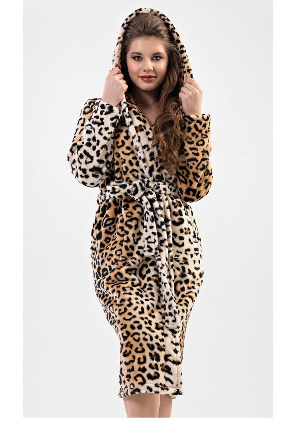 Dámský župan dlouhý s kapucí Leopard - Vienetta Secret