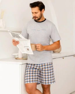 Pánské pyžamo s kraťasy 502 světlý melanž - Regina